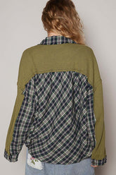 POL Plaid Button Down Shirt with Chest Pockets OutfitFlow